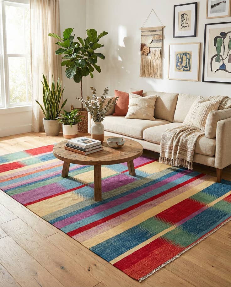 Detail image of 6' 8 x 9' 9 Hand Woven Kilim Modern Wool Rug