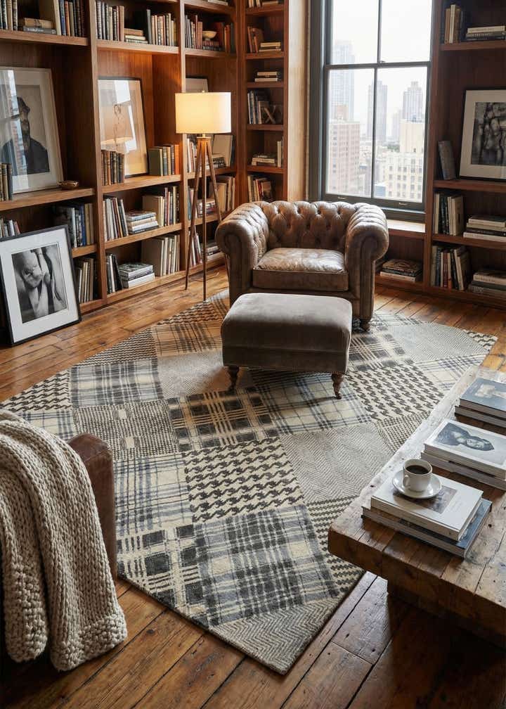 7' 9 x 9' 3 Modern Manshu Wool Rug