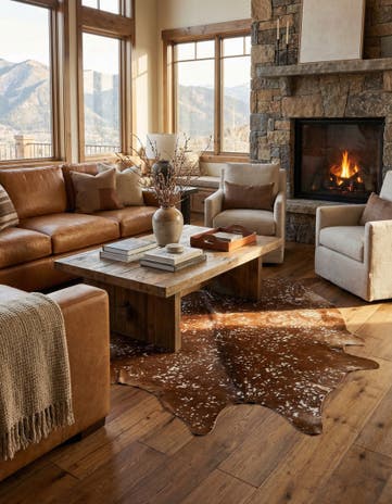 6' x 6' 9 Cowhide Leather Freeform Rug