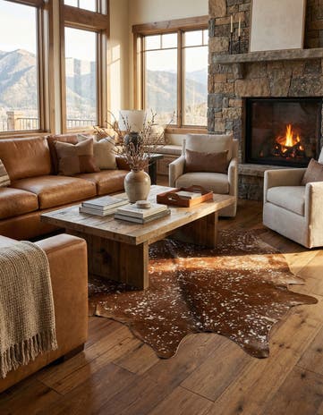 6' x 6' 9 Cowhide Leather Freeform Rug