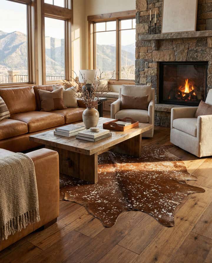6' x 6' 9 Cowhide Leather Freeform Rug