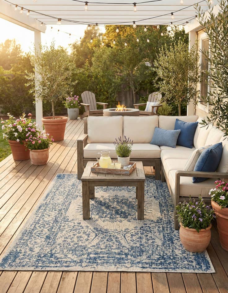 Detail image of 5' 3 x 8'  Washable Traditional Indoor / Outdoor Rug