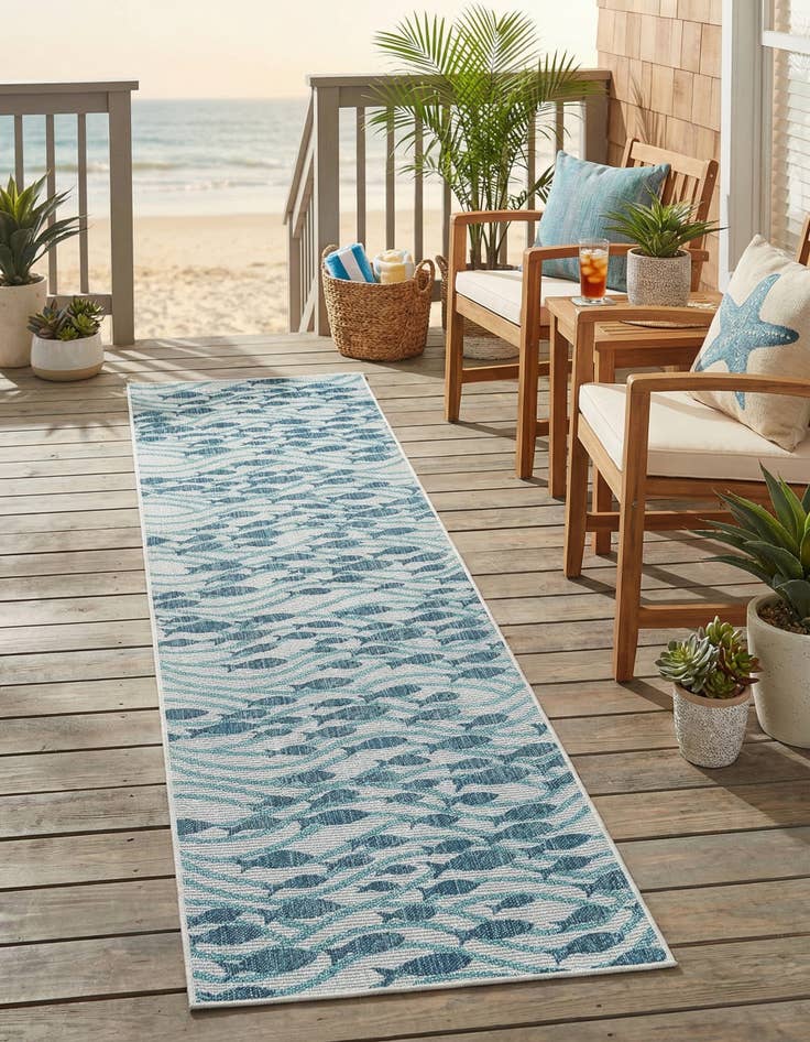Detail image of 2' 7 x 12'  Washable Coastal Indoor / Outdoor Runner Rug