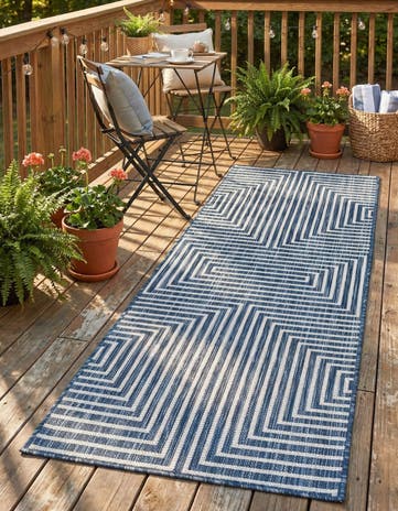Blue Easy-Clean Modern Indoor / Outdoor Runner Rug