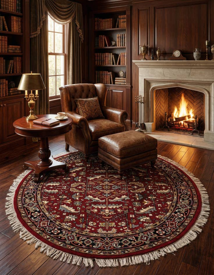 Detail image of 7' 2 x 7' 2  Hand Knotted Heriz Wool Round Rug