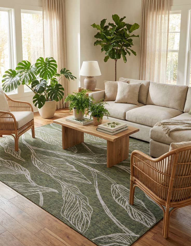 Detail image of 10' x 14' Easy-Clean Botanical Indoor / Outdoor Rug