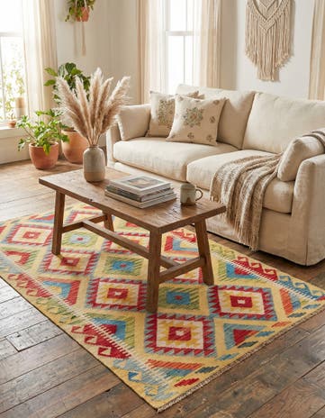 3' 6 x 6' 3 Hand Woven Kilim Maymana Wool Rug