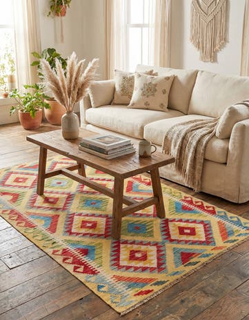 3' 6 x 6' 3 Hand Woven Kilim Maymana Wool Rug