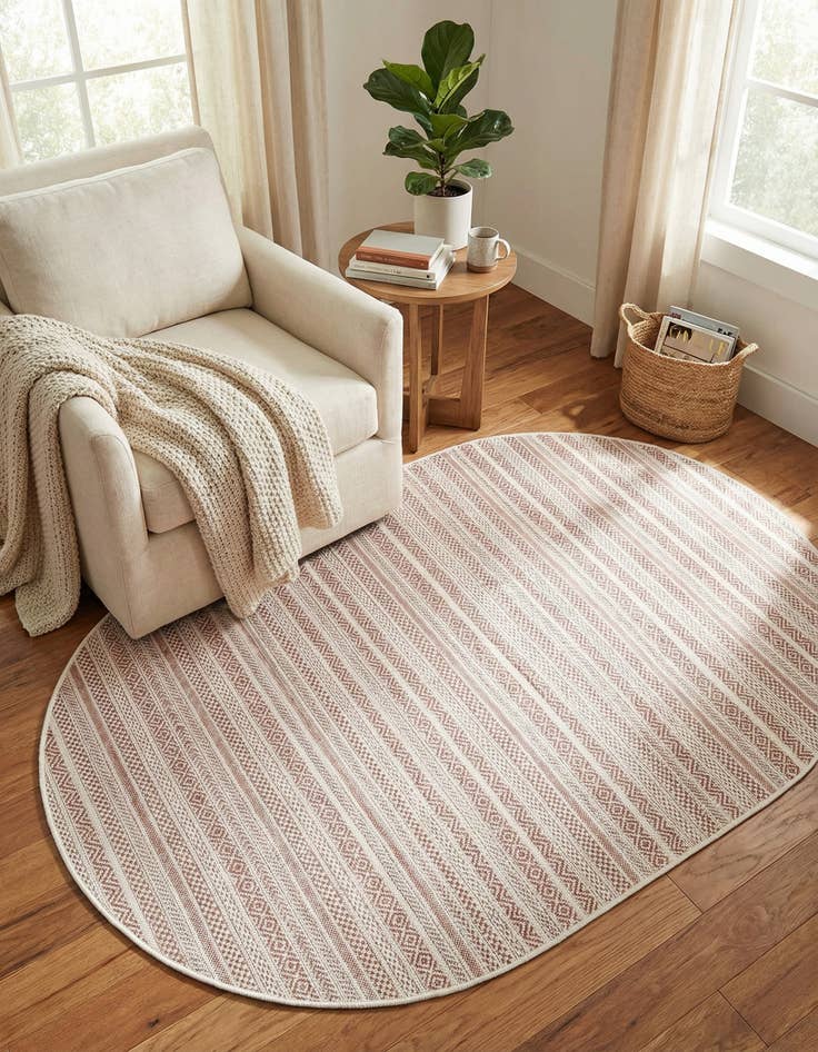 Detail image of 5' 3 x 8' Easy-Clean Striped Indoor / Outdoor Oval Rug