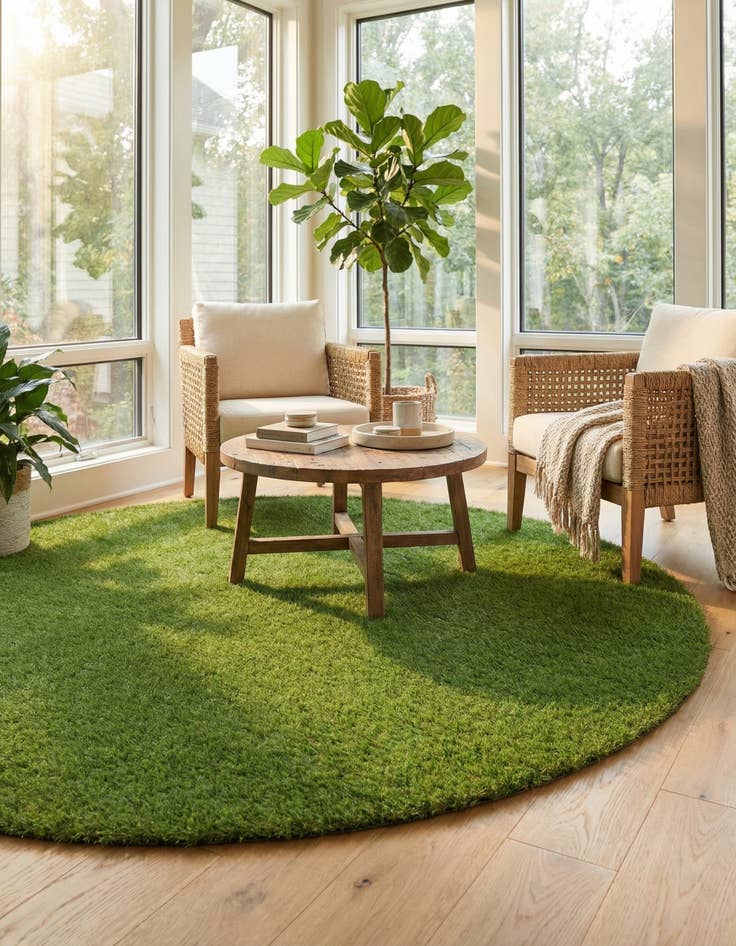Detail image of 6' x 6' Easy-Clean Grass Indoor / Outdoor Round Rug