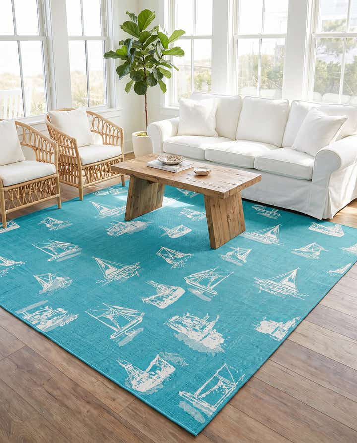 10' x 10' Easy-Clean Coastal Indoor / Outdoor Square Rug
