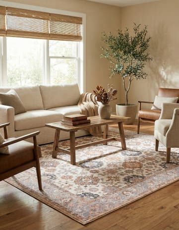 Ivory Washable Timeless Square Rug