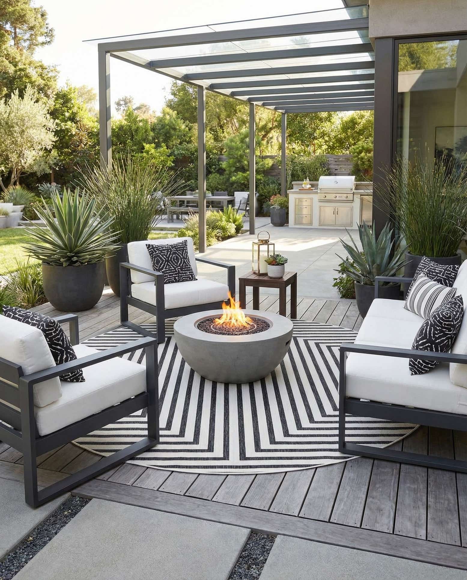 12' x 12' Easy-Clean Modern Indoor / Outdoor Round Rug