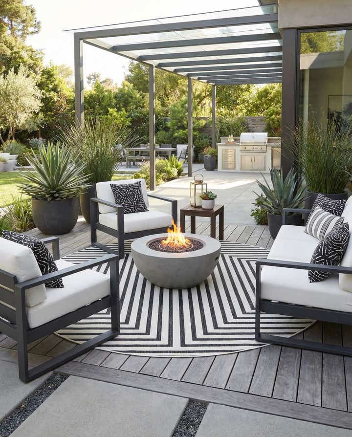 12' x 12' Easy-Clean Modern Indoor / Outdoor Round Rug