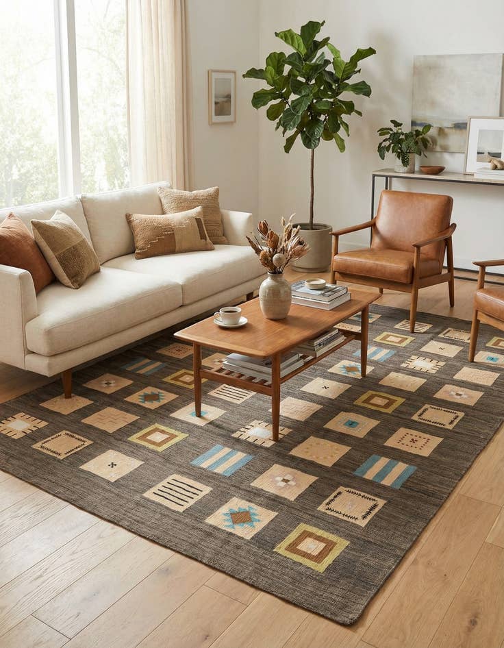 Detail image of 6' 10 x 9' 9  Hand Woven Kilim Modern Rug