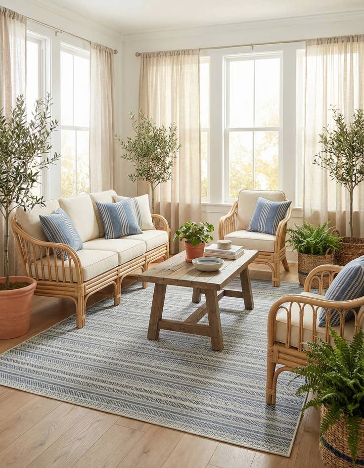 Detail image of 7' 10 x 11'  Washable Striped Indoor / Outdoor Rug