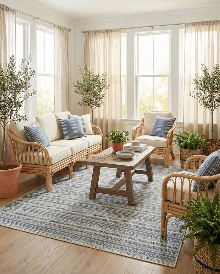 Detail image of 7' 10 x 11' Easy-Clean Ribbon Indoor / Outdoor Rug