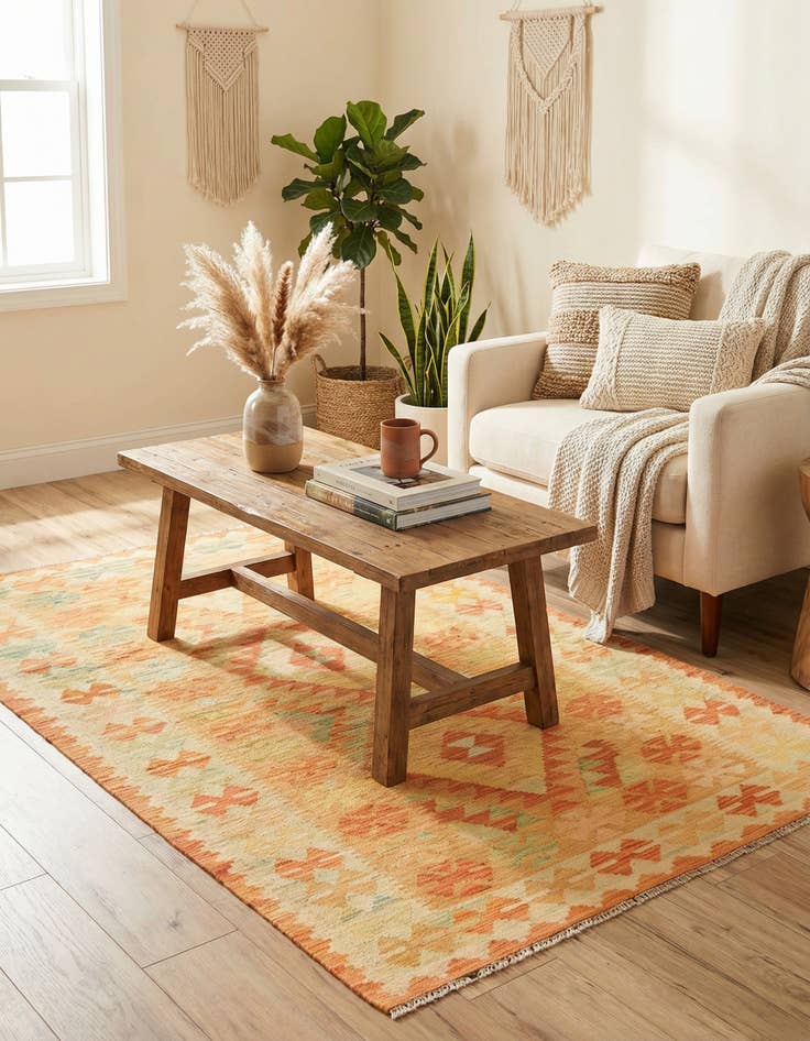 Detail image of 3' 2 x 5'  Hand Woven Kilim Waziri Wool Rug