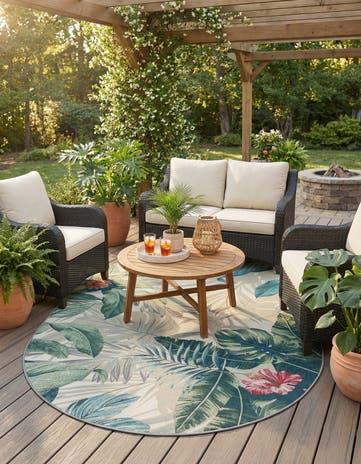 5' 3 x 8' Easy-Clean Botanical Indoor / Outdoor Oval Rug