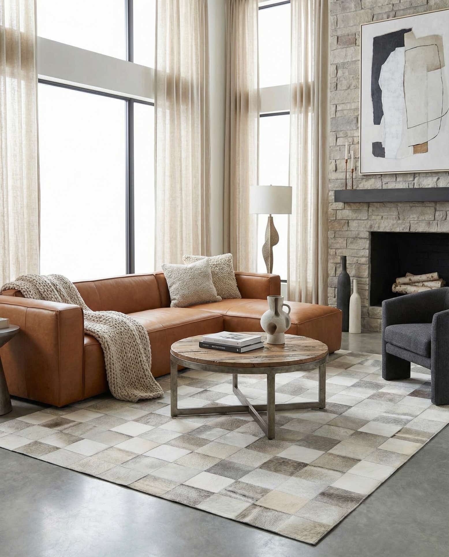 5' x 8' Cowhide Leather Rug