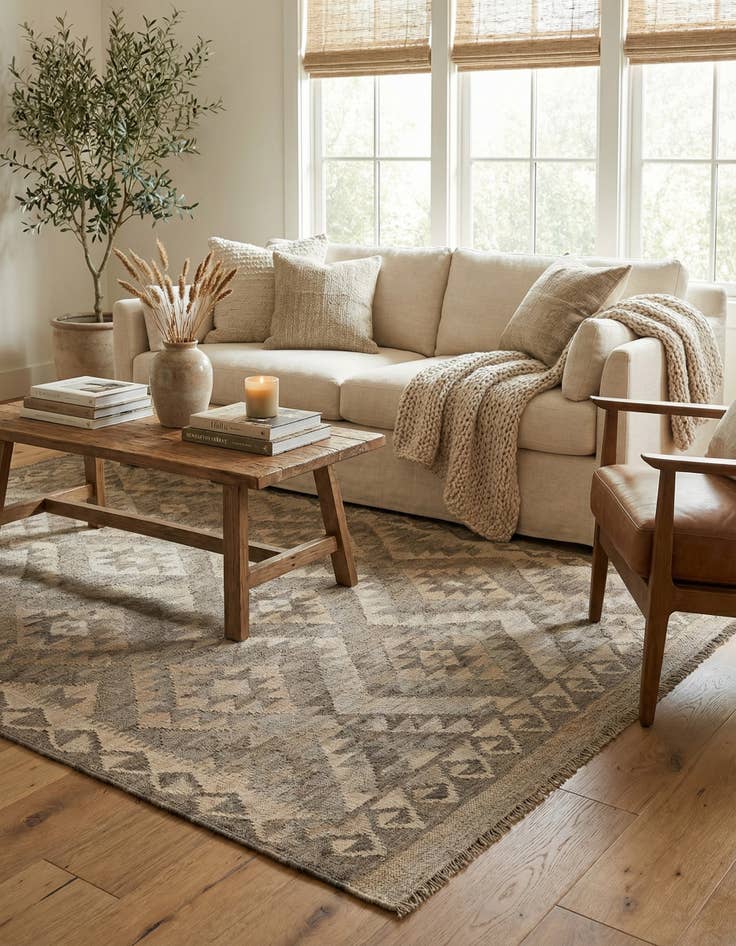 Detail image of 4' x 6'  Hand Woven Kilim Maymana Wool Rug