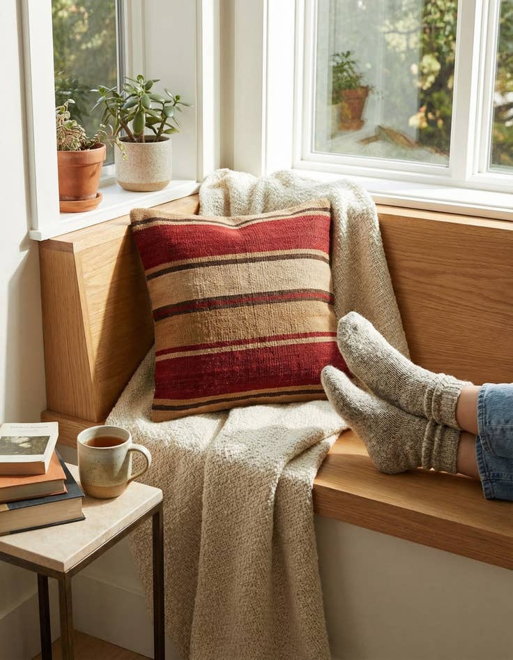 Detail image of 1' 6 x 1' 6 Hand Woven Pillow Wool Square Rug