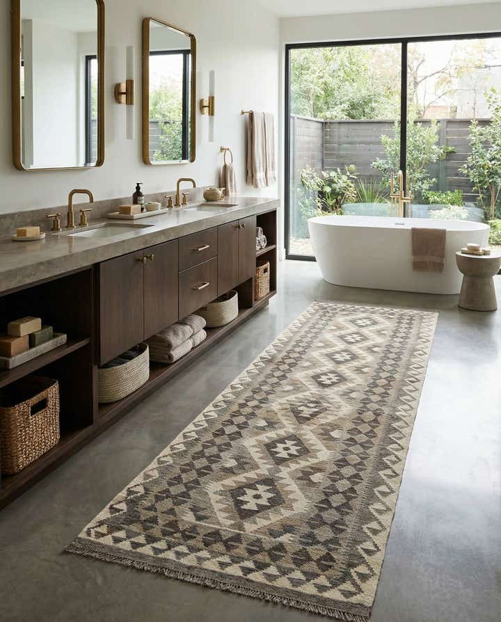 2' 9 x 9' 9 Hand Woven Kilim Maymana Wool Runner Rug