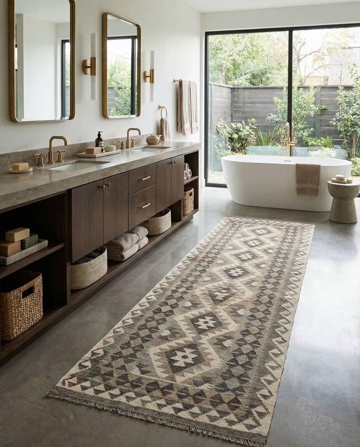 Detail image of 2' 9 x 9' 9 Hand Woven Kilim Maymana Wool Runner Rug