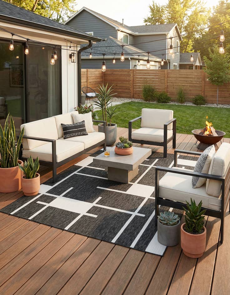 Detail image of 9' x 12'  Washable Modern Indoor / Outdoor Rug