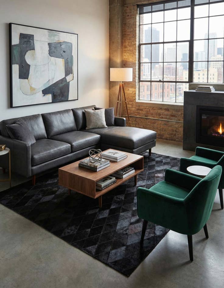 Detail image of 4' 7 x 6' 6 Cowhide Stocks Rug