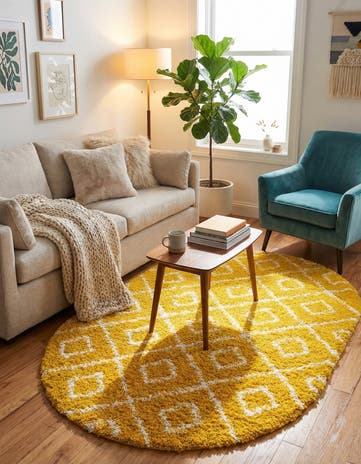 5' 3 x 8' Lattice Shag Oval Rug