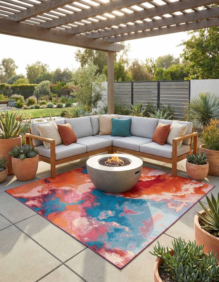 Detail image of 7' 10 x 7' 10 Easy-Clean Modern Indoor / Outdoor Square Rug