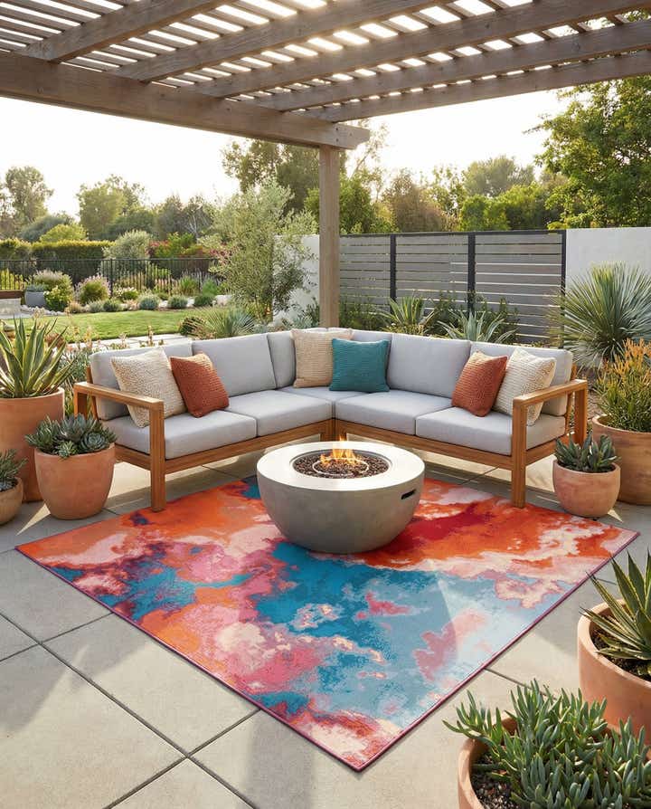 7' 10 x 7' 10 Easy-Clean Modern Indoor / Outdoor Square Rug