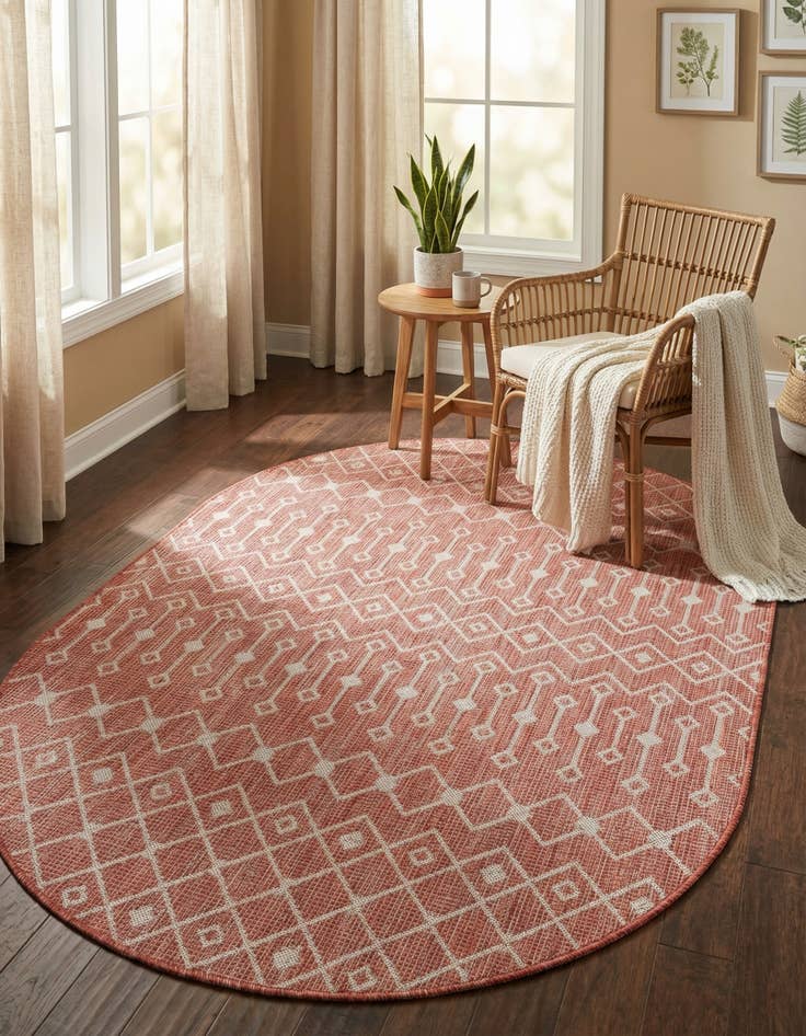 Detail image of 5' 3 x 8'  Washable Trellis Indoor / Outdoor Oval Rug