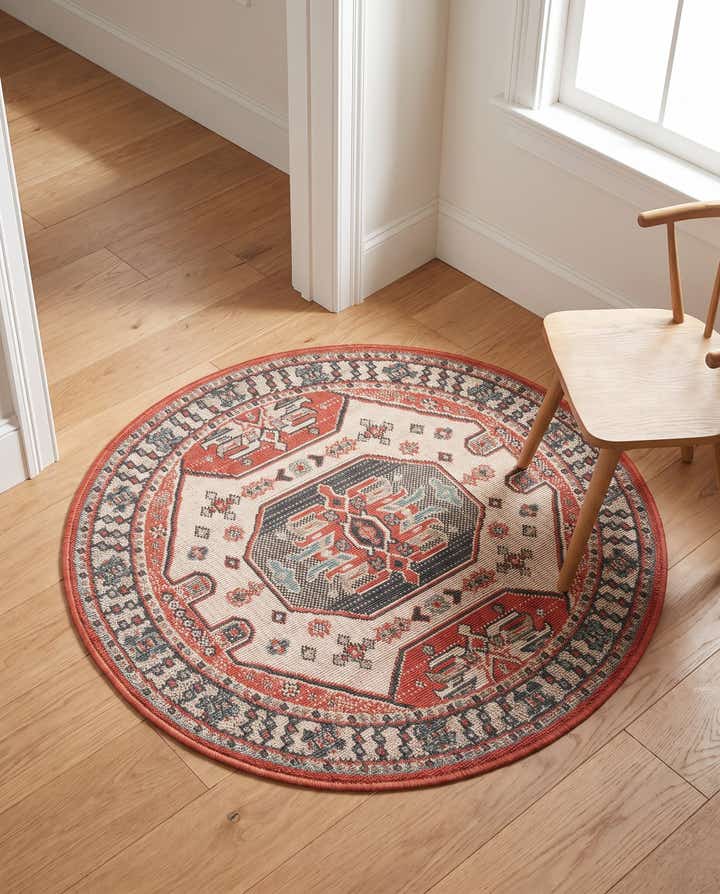 3' x 3' Easy-Clean Traditional Indoor / Outdoor Round Rug