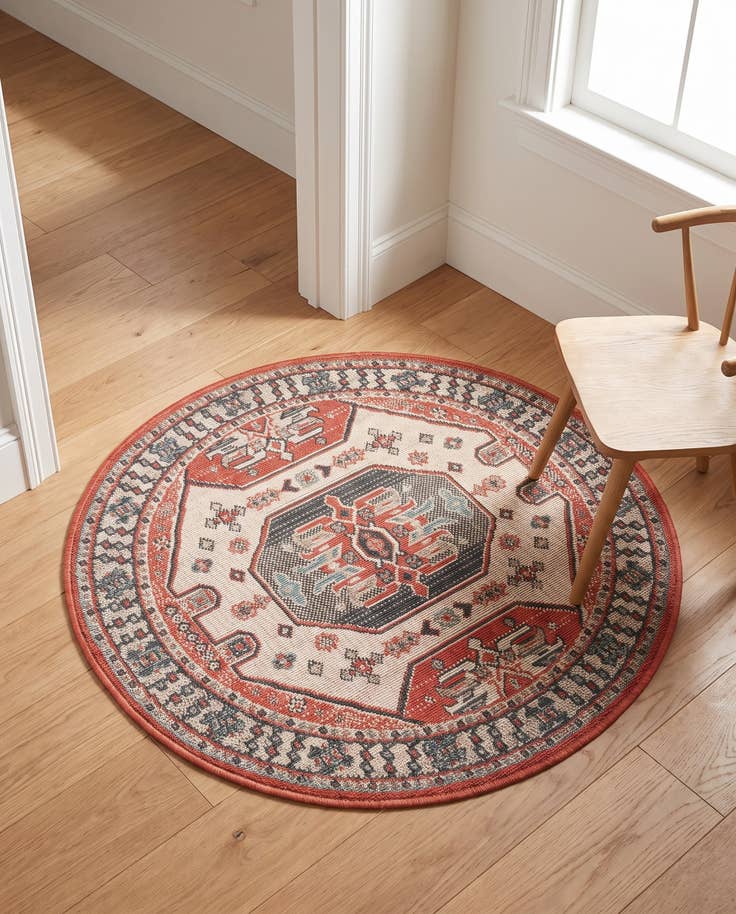 Detail image of 3' x 3' Easy-Clean Traditional Indoor / Outdoor Round Rug