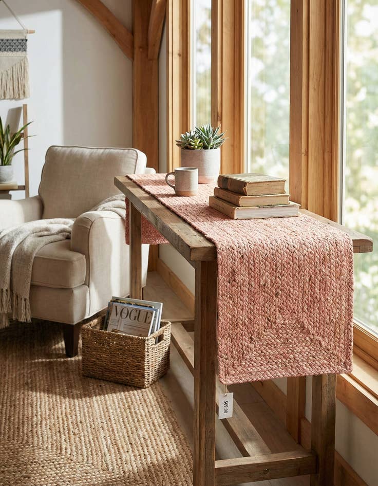 Detail image of  1' 2 x 6' 1  Hand Braided Jute Table Runner Rug