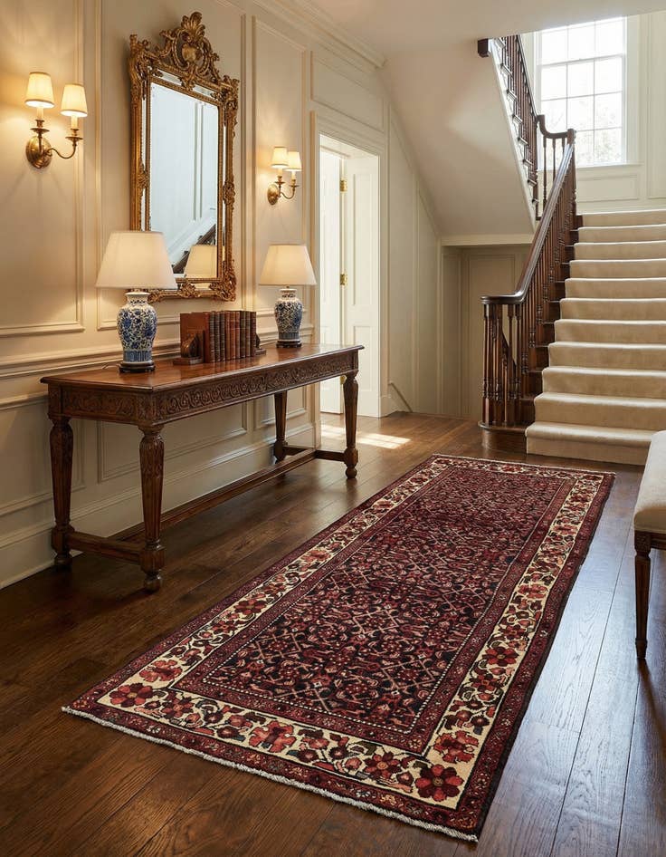 Detail image of 3' 5 x 9' 6  Hand Knotted Hossainabad Persian Wool Runner Rug