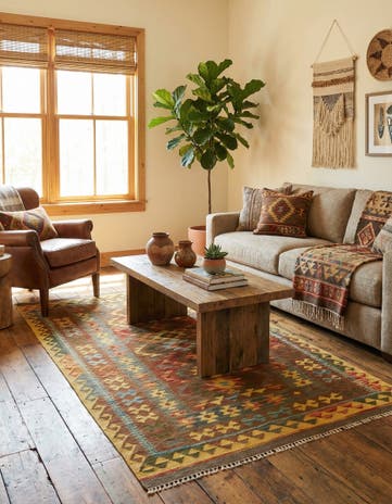 3' 4 x 6' 6 Hand Woven Kilim Maymana Wool Rug
