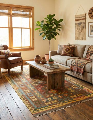3' 4 x 6' 6 Hand Woven Kilim Maymana Wool Rug