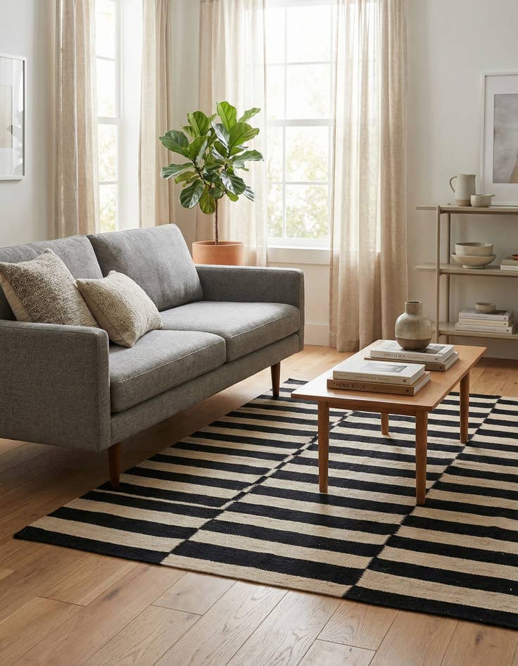 Detail image of 3' 2 x 4' 9  Hand Woven Kilim Modern Wool Rug