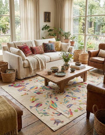 5' 2 x 6' 1 Hand Woven Kilim Suzani Wool Square Rug