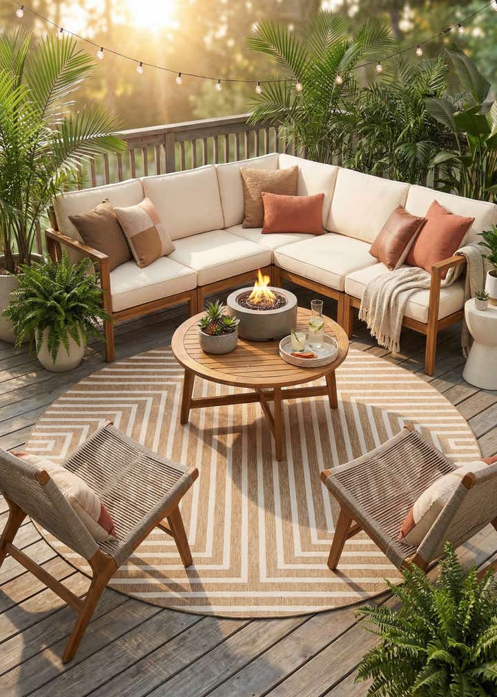 10' x 10' Easy-Clean Modern Indoor / Outdoor Round Rug