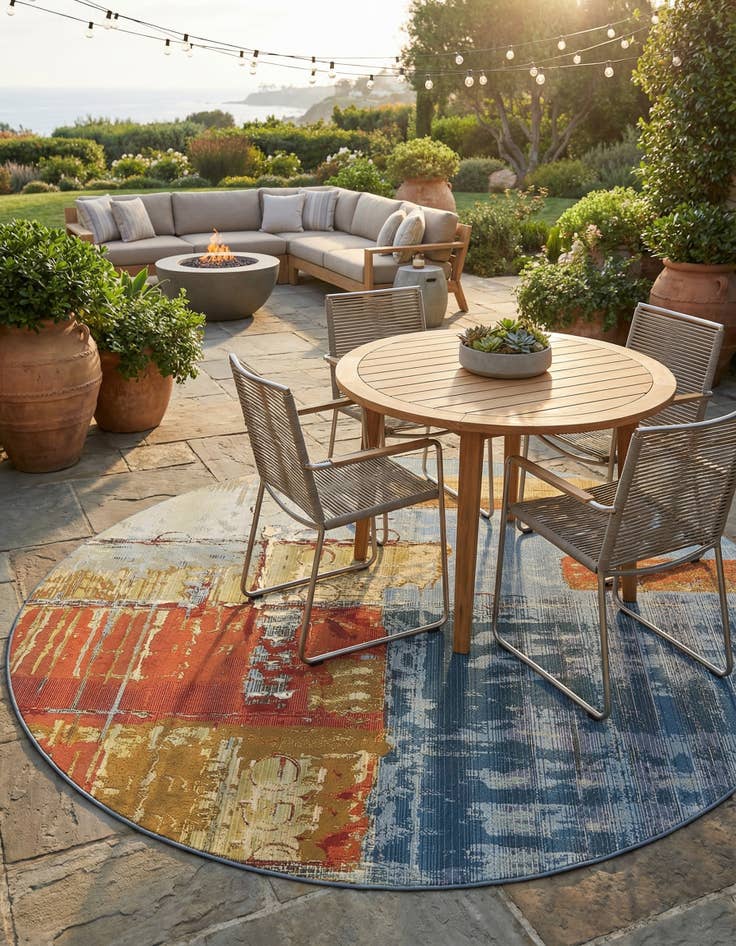 Detail image of 8' x 8'  Washable Modern Indoor / Outdoor Round Rug