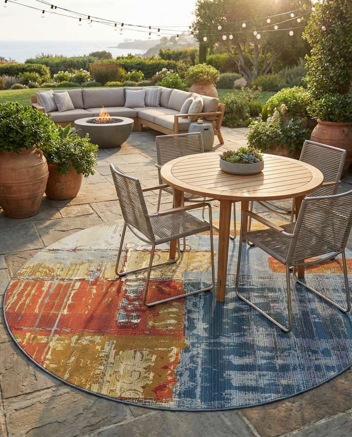 8' x 8' Easy-Clean Modern Indoor / Outdoor Round Rug
