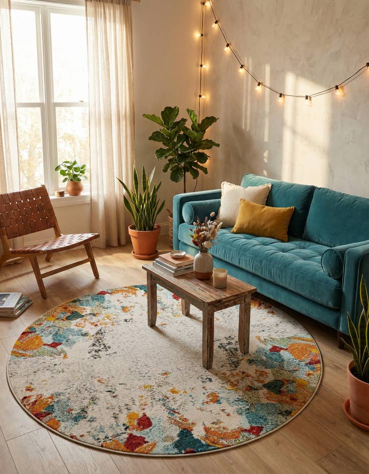 Detail image of 6' x 6'  Washable Spectrum Round Rug