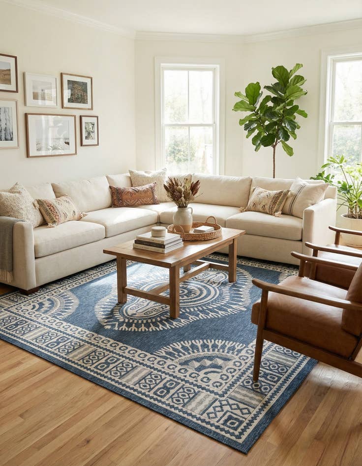 Detail image of 12' x 12'  Washable Traditional Indoor / Outdoor Square Rug