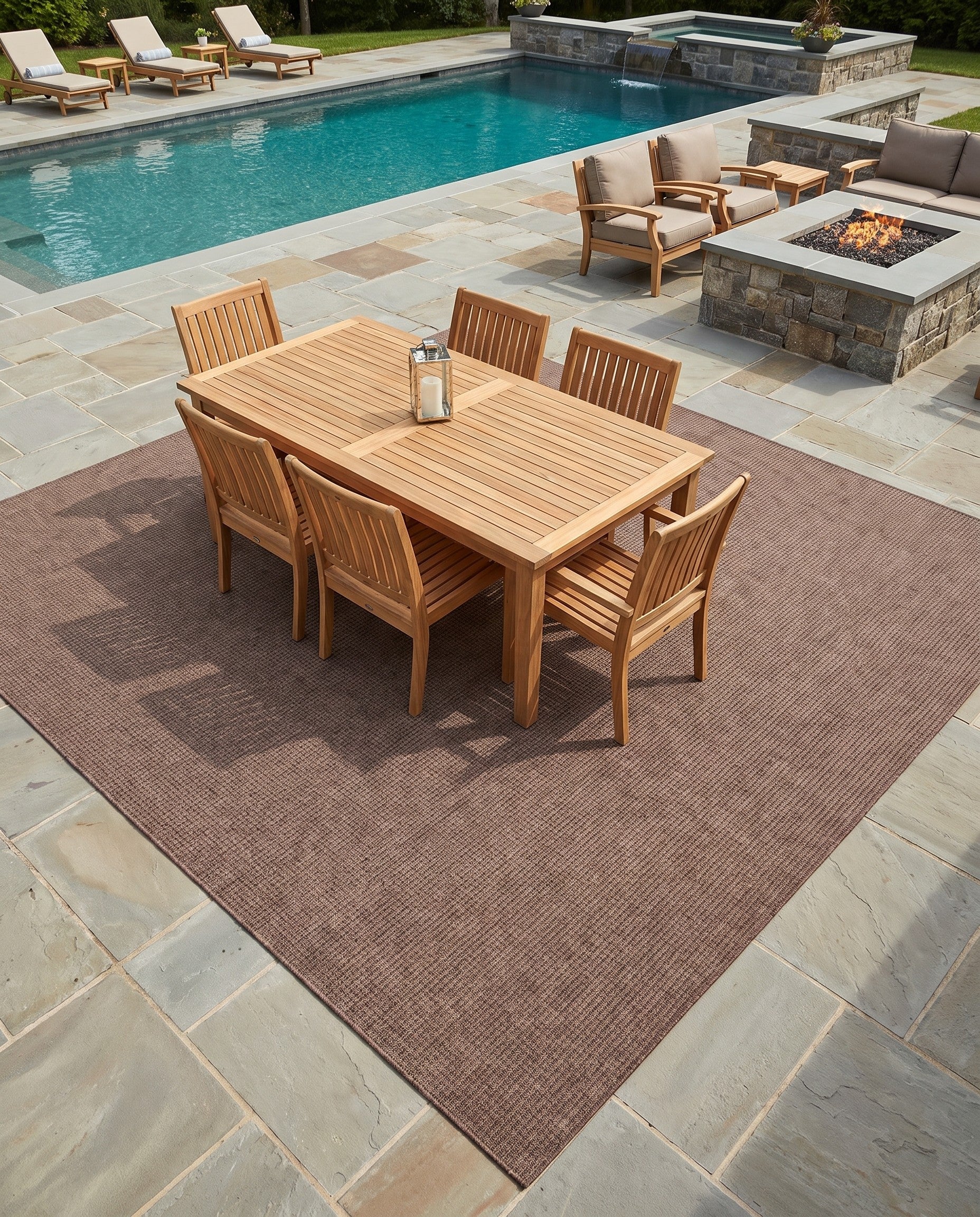 Light Brown Easy-Clean Checkered Indoor / Outdoor Square Rug