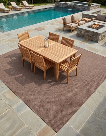 Light Brown Easy-Clean Checkered Indoor / Outdoor Square Rug