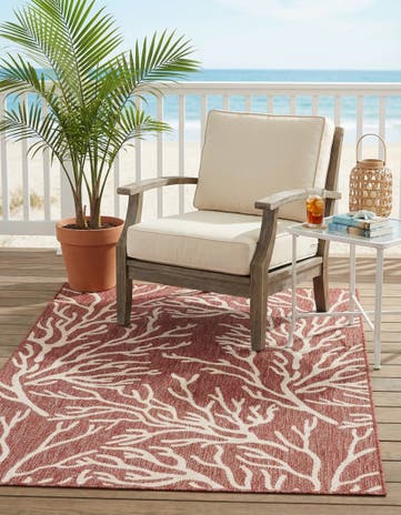 Rust Red Easy-Clean Coastal Indoor / Outdoor Rug